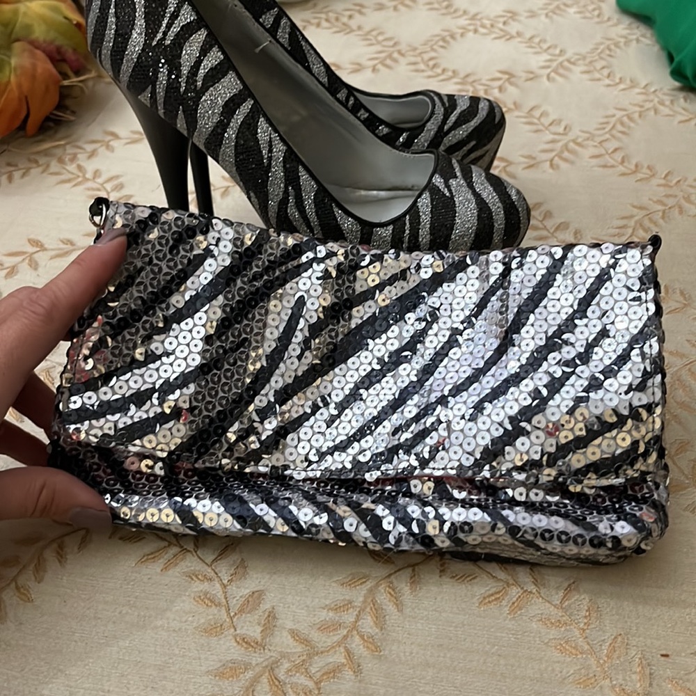 2for1 Zebra Sparkly Print Black/Silver Stilettos … - image 5